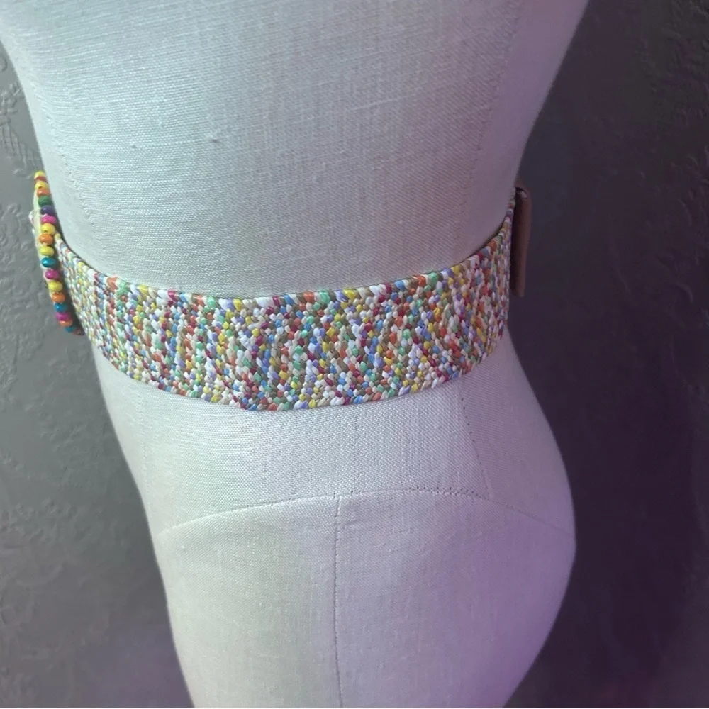 Cream Decorative Belt with Intricate Design and Circular Emblem